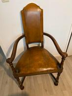 Leren stoel met armleuningen, Huis en Inrichting, Stoelen, Gebruikt, Bruin, Ophalen of Verzenden, Eén
