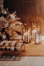 Gouden Windlichten Set van 3 - Bruiloft Decoratie, Ophalen, Overige kleuren, Zo goed als nieuw, Metaal