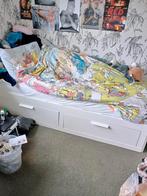 Ikea Brimnes bedbank met opbergruimte en uitschuifbaar, Ophalen, Gebruikt, Eenpersoons, Wit
