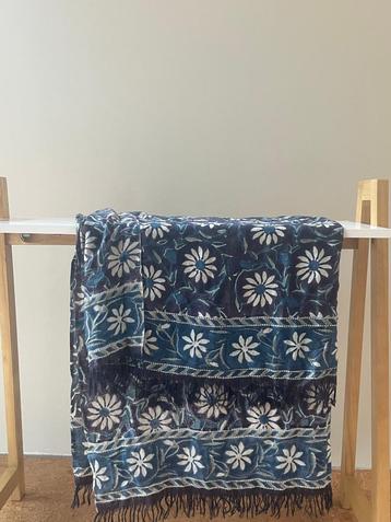 geweven katoenen shawl, capsicum, indigo, groen, blauw  beschikbaar voor biedingen