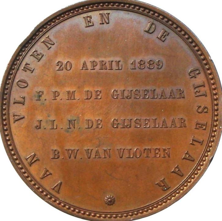 Nederland penning 100-jarig bestaan Van Vloten en De G. 1889, Postzegels en Munten, Penningen en Medailles, Overige materialen