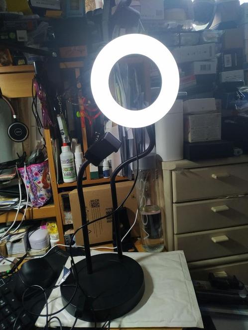 Ringlamp met telefoonhouder, Huis en Inrichting, Lampen | Tafellampen, Zo goed als nieuw, Minder dan 50 cm, Glas, Metaal, Ophalen of Verzenden