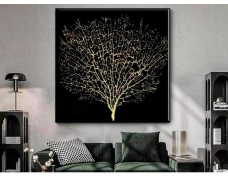 Abstract Gouden Boom van Leven goud levensboom canvas 90x90, Huis en Inrichting, Woonaccessoires | Wanddecoraties, Nieuw, Ophalen of Verzenden