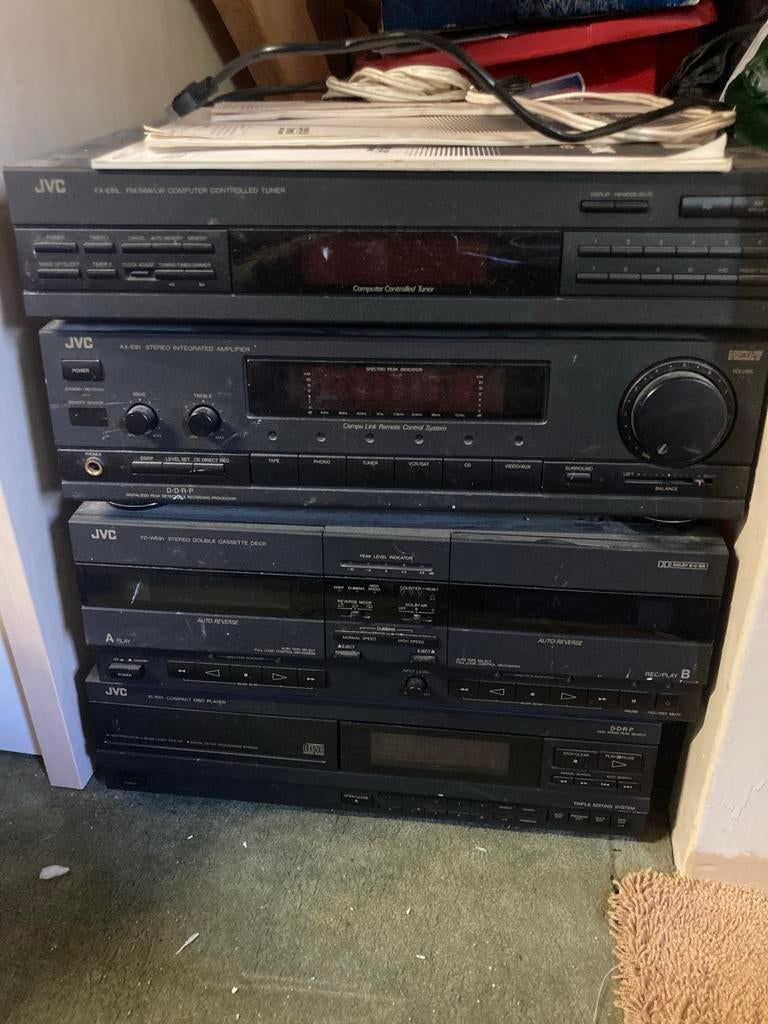JVC Stereo Set - Tuner, Versterker, Dubbel Cassettedeck, CD, Ophalen, Gebruikt, Losse componenten, Cassettedeck