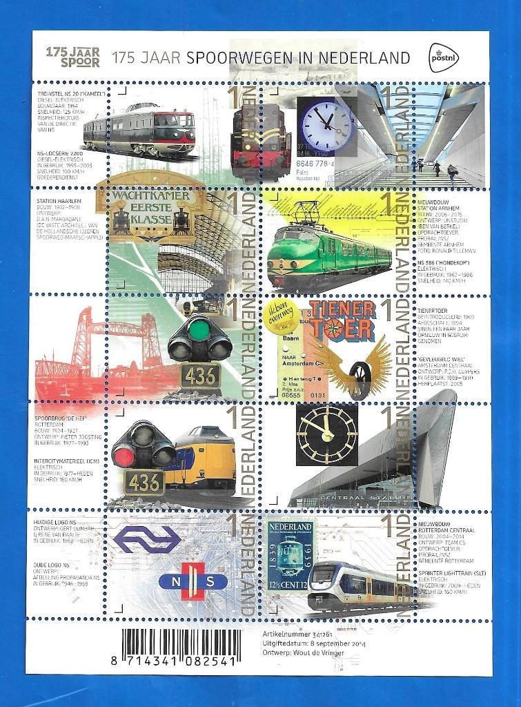 NVPH V3219-3228 175 jaar Spoorwegen - 2014, Verzenden, Na 1940, Postfris