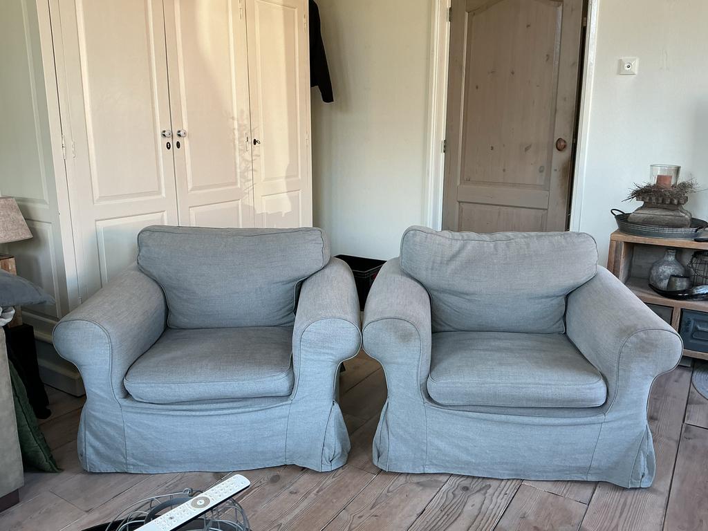 2 grijze fauteuils van Ikea, Ophalen of Verzenden, Gebruikt, Stof, 75 tot 100 cm