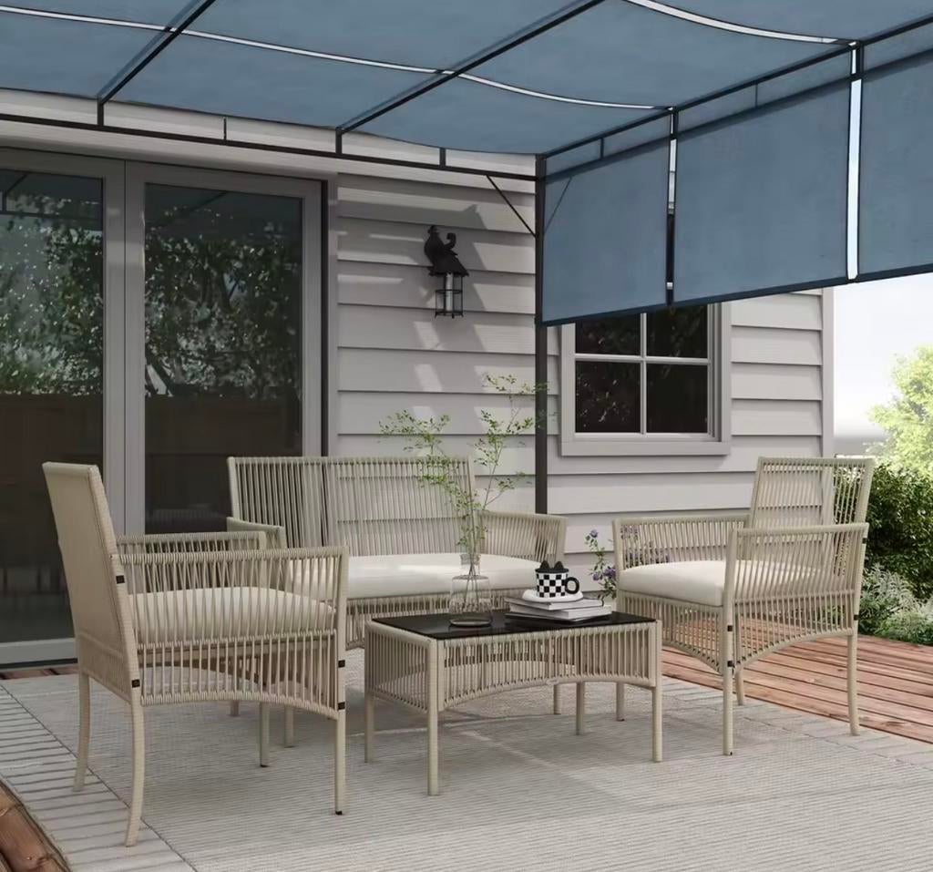 Luxe 4-delige Tuinset - Modern Design, 4 zitplaatsen, Kunststof, Verzenden, Nieuw