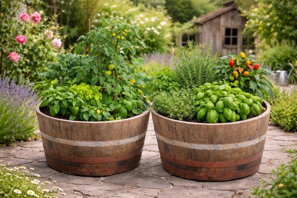 XL Moestuin bakken / Kruidentuin bakken Wijnvat / Whiskyvat, Tuin en Terras, Bloembakken en Plantenbakken, Ophalen, Rond, Nieuw