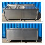 RVS dubbele spoelbak kast met 2 schuifdeuren -, Ophalen