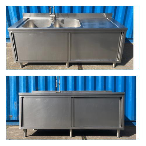 RVS dubbele spoelbak kast met 2 schuifdeuren -, Huis en Inrichting, Kasten | Overige, Ophalen