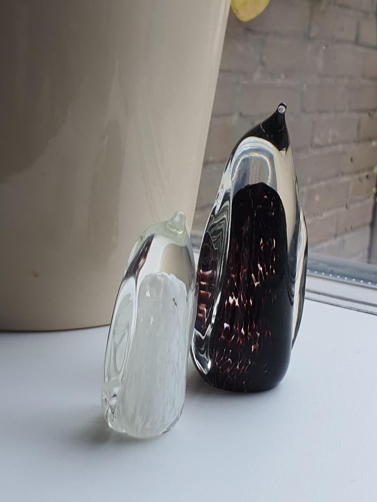 Vintage glazen pinguïns set 2x decor sculptuur, Antiek en Kunst, Ophalen of Verzenden
