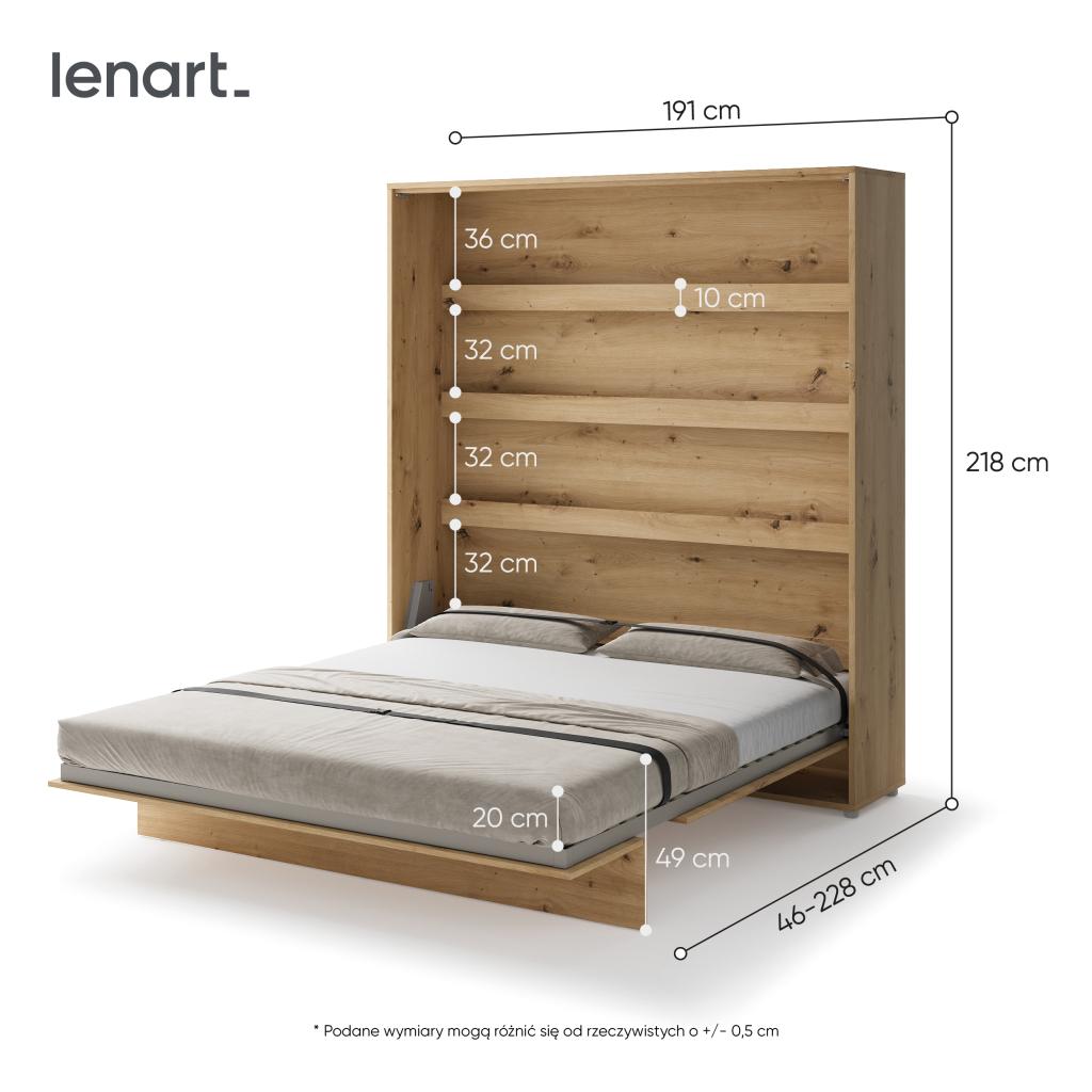 Concept opklapbed verticaal - 180x200 - Eikenkleur, Niet ingevuld, Niet ingevuld, Niet ingevuld