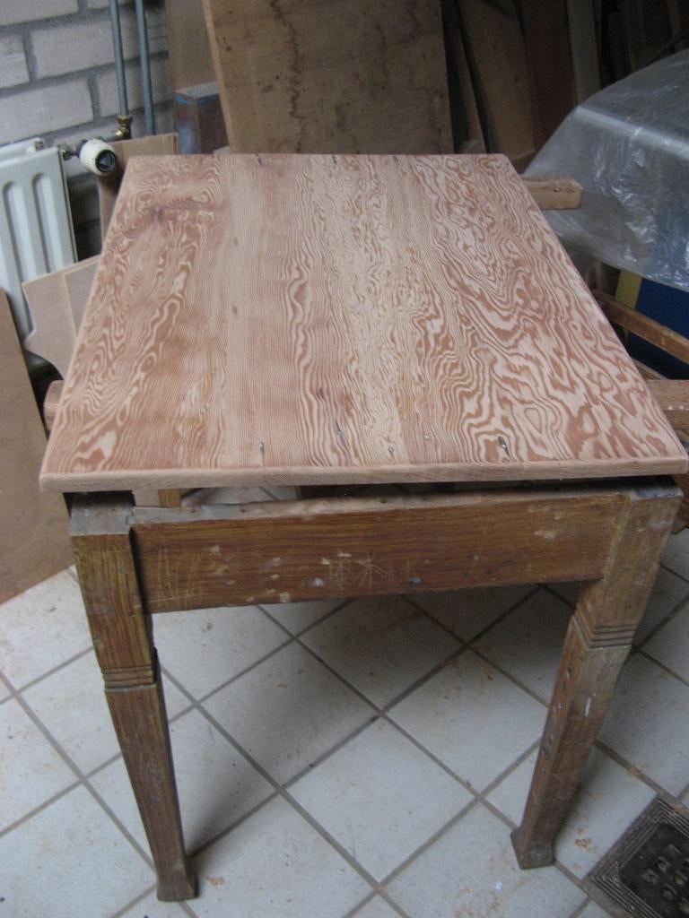 tafel oud  jaren 30 gemarmerd  blad van oud hout, Ophalen, Gebruikt, 50 tot 100 cm, 50 tot 100 cm