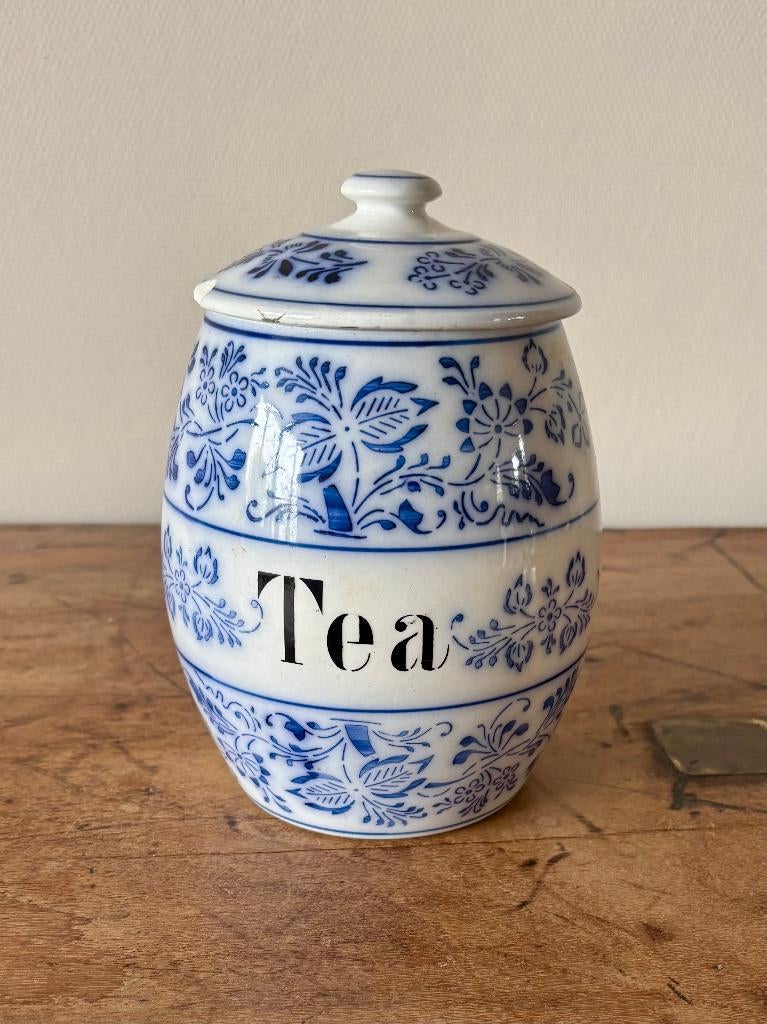 Antieke theepot - Tea - Aardewerk - Blauw Wit, Ophalen of Verzenden