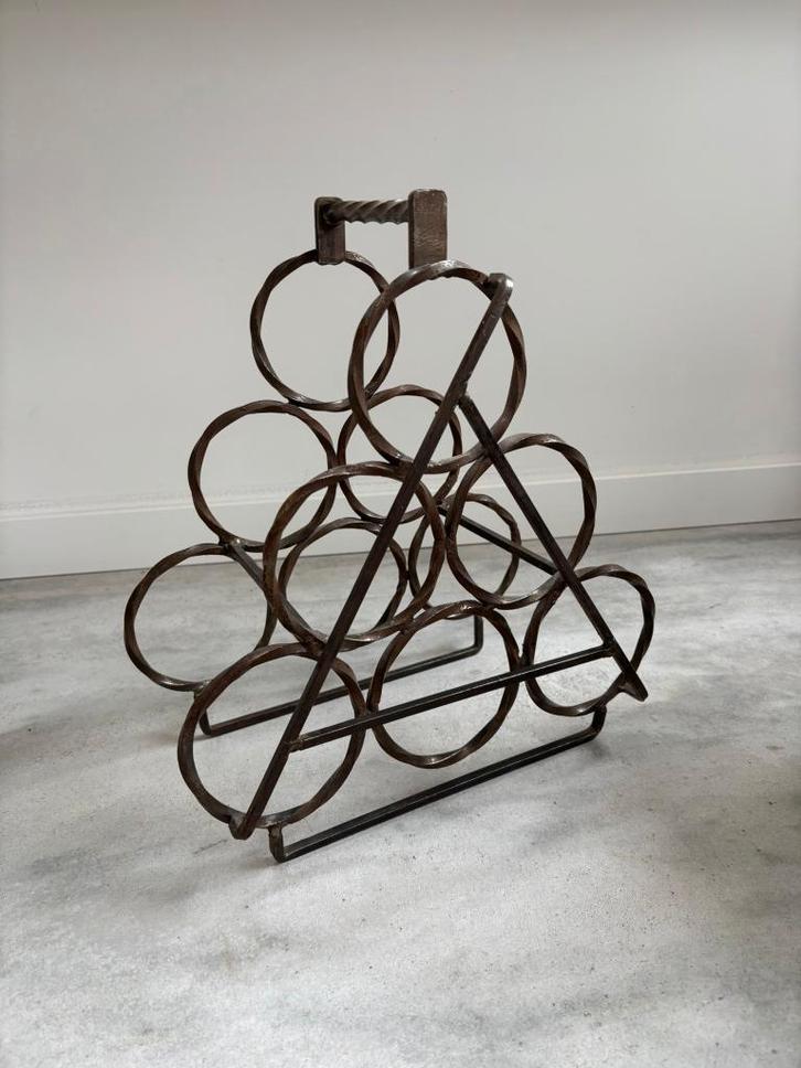 Vintage metalen wijnrek flessenhouder industrieel, Huis en Inrichting, Woonaccessoires | Wijnrekken, Gebruikt, Minder dan 50 cm