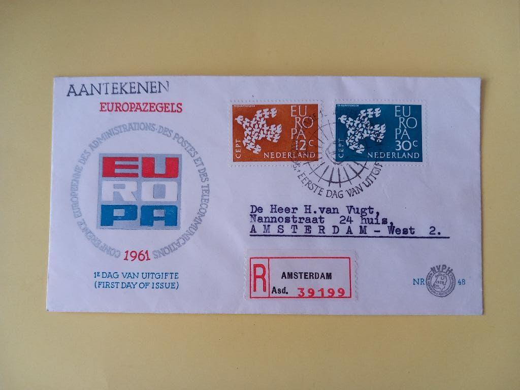 1961 Europazegels FDC E48 met open klep e3, Postzegels en Munten, Postzegels | Eerstedagenveloppen, Verzenden, Beschreven, Nederland