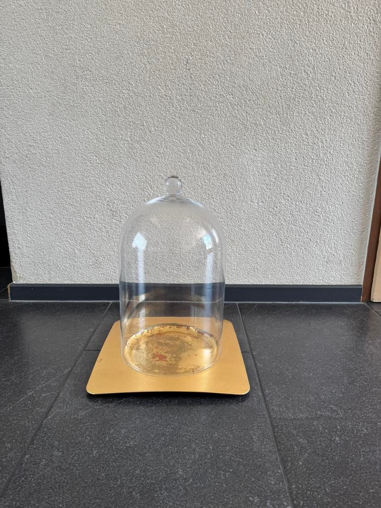 Mooie glazen stolp met onderbord 40 cm hoog, 23 breed, Ophalen, Zo goed als nieuw