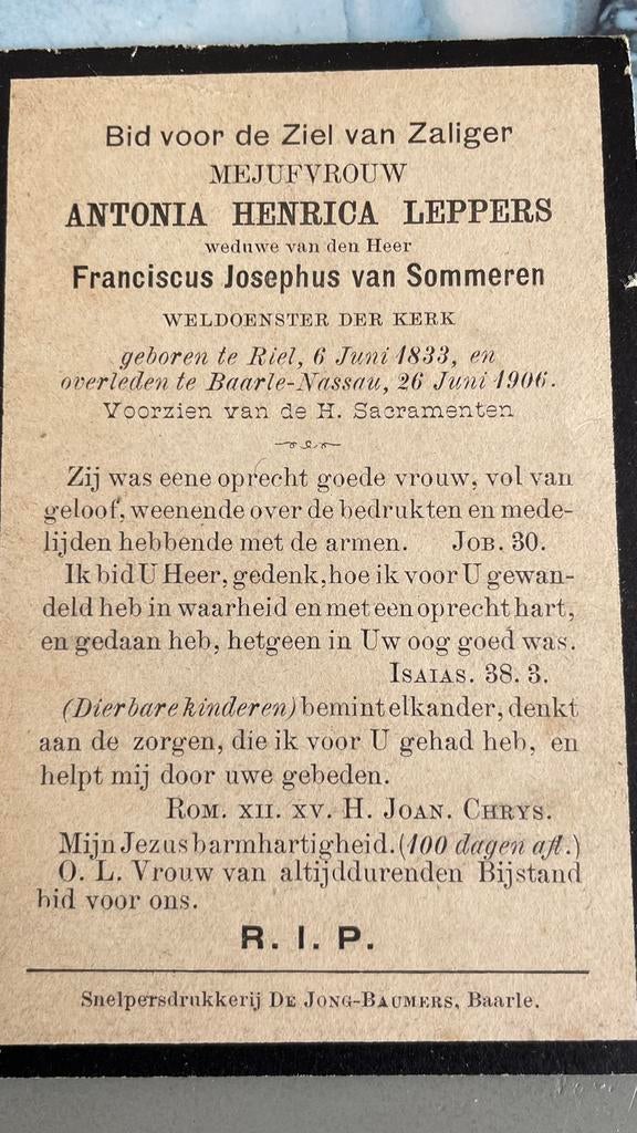 Antonia Hendrca Leppers Riel 1833, Ophalen of Verzenden