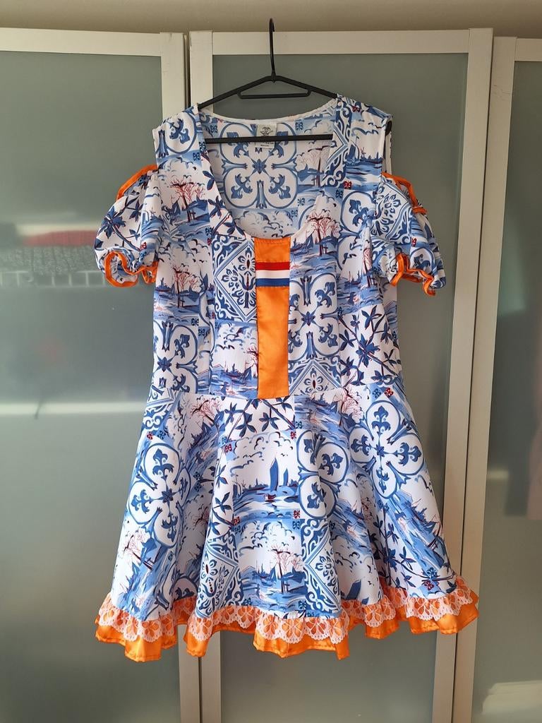 Delfts Blauw jurkje met oranje accenten, Ophalen of Verzenden, Zo goed als nieuw, Maat 42/44 (L), Carnaval