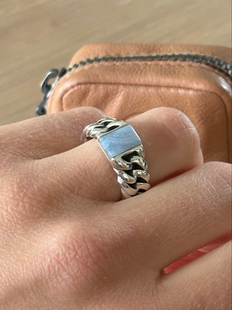 Buddha to Buddha Ben XS ring met Blue Lace Agaat, maat 17, Blauw, Ophalen of Verzenden, Zo goed als nieuw, 17 tot 18