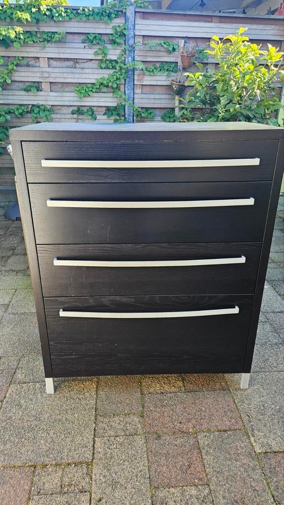 Zwart/bruin ladekast met 4 laden - 111x90x48 cm, Huis en Inrichting, Kasten | Ladekasten, Ophalen, Gebruikt, 100 tot 150 cm, 50 tot 100 cm