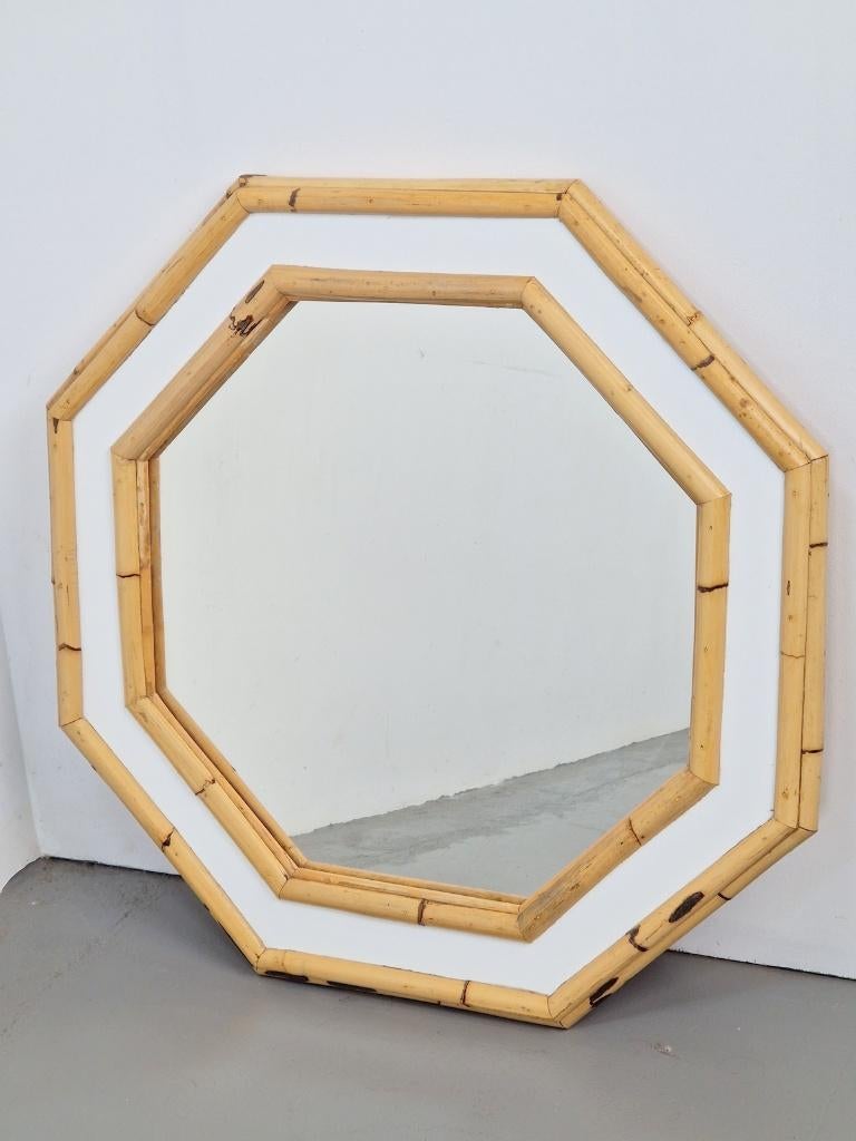 Vintage bamboo octagon wand spiegel boho achthoek ‘60, N, N, Ophalen of Verzenden, Zo goed als nieuw