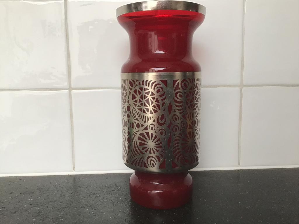 Vintage Hortensja zilver overlay vaas.1970, Antiek en Kunst, Ophalen of Verzenden