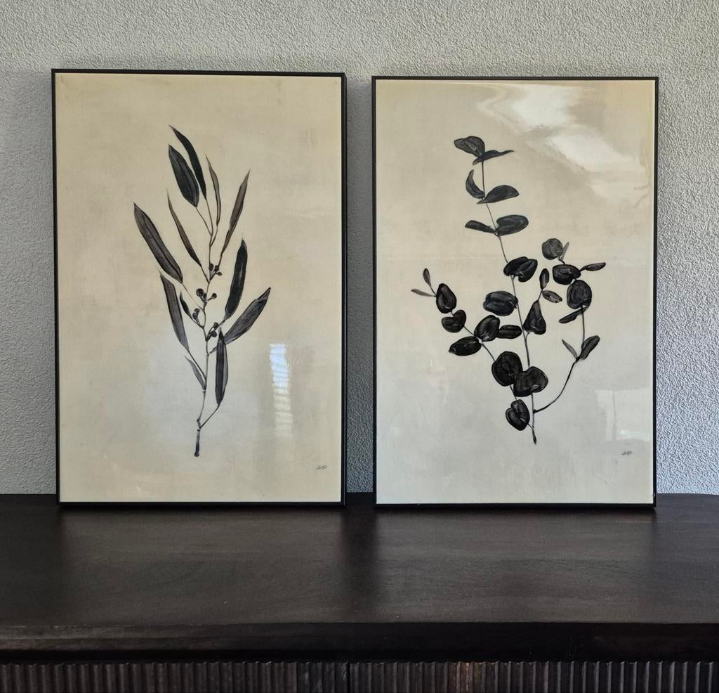Tweeluik botanische prints - Olijftak en Eucalyptus, Ophalen