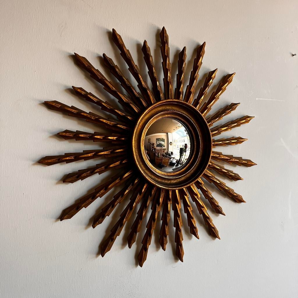 XL zonnespiegel sunburst Mid Century Vintage, Antiek en Kunst, Ophalen of Verzenden, Rechthoekig, Minder dan 50 cm, Minder dan 100 cm