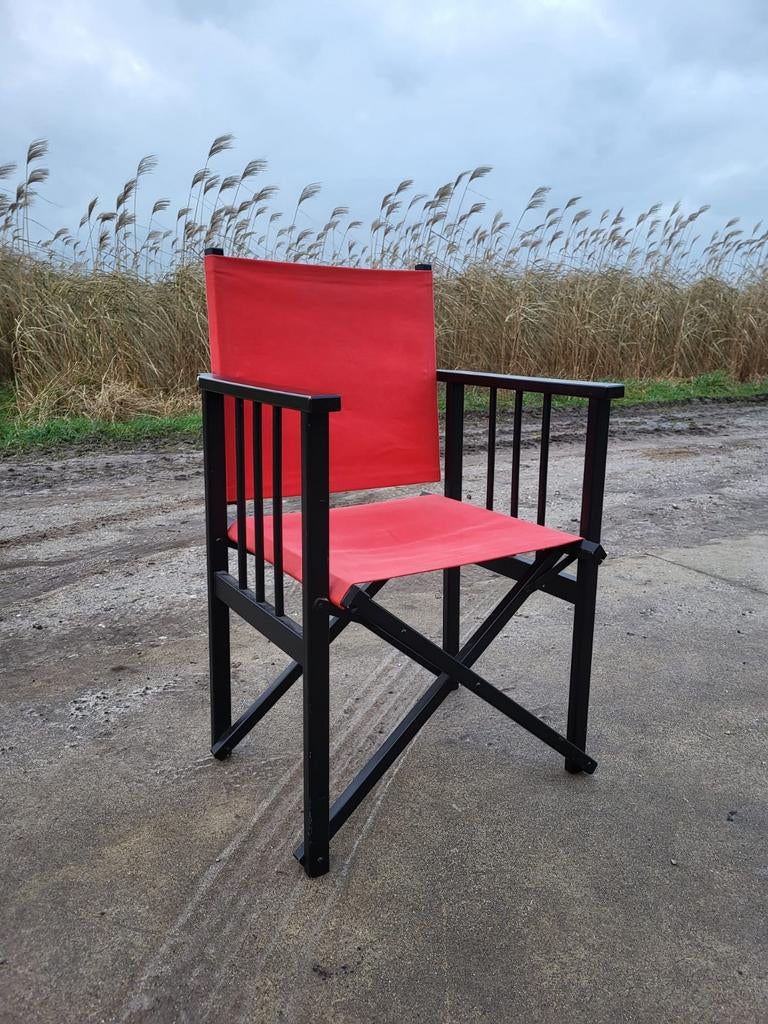 Vintage klapstoel rood hyllinge denmark, Huis en Inrichting, Stoelen, Ophalen, Vintage, Zo goed als nieuw, Stof