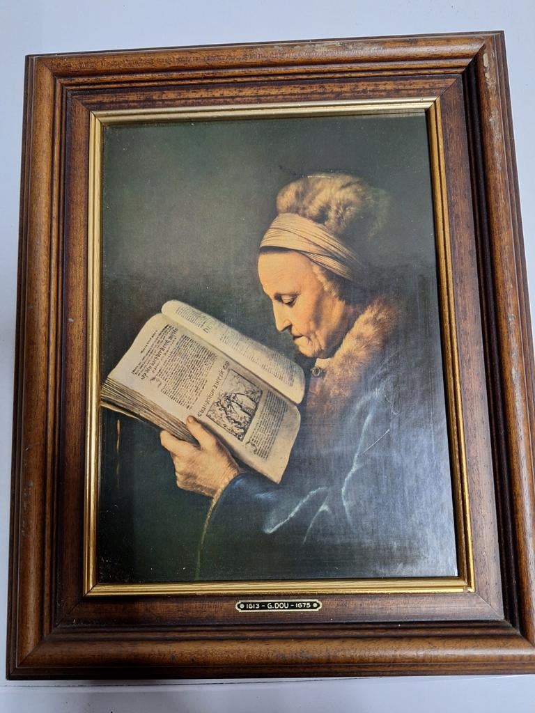 Lezende oude vrouw van Gérard Dou in mooi houten lijst., Antiek en Kunst, Kunst | Schilderijen | Klassiek, Ophalen of Verzenden