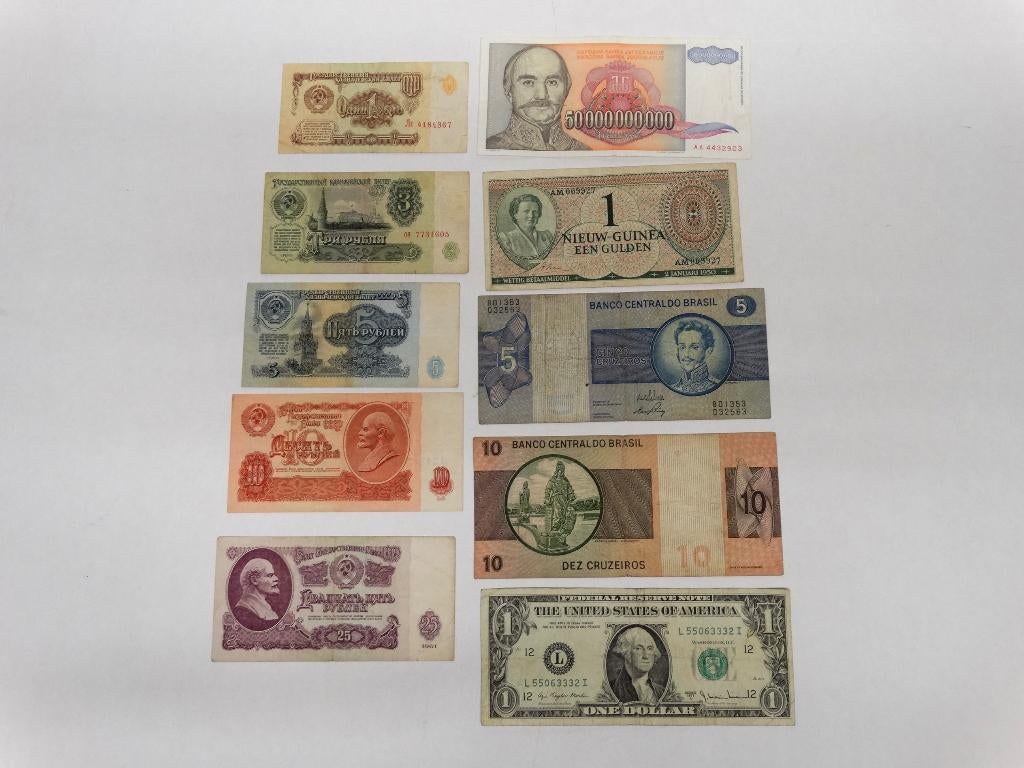 Partij oude vintage bankbiljetten o.a. 1 Gulden Nieuw-Guinea, Ophalen of Verzenden, Overige landen, Setje