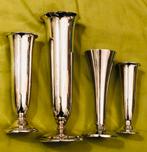 Verzilverde Keltum trompet/ tulp vazen Set van 4, Overige materialen, Gebruikt, Overige kleuren, Ophalen of Verzenden