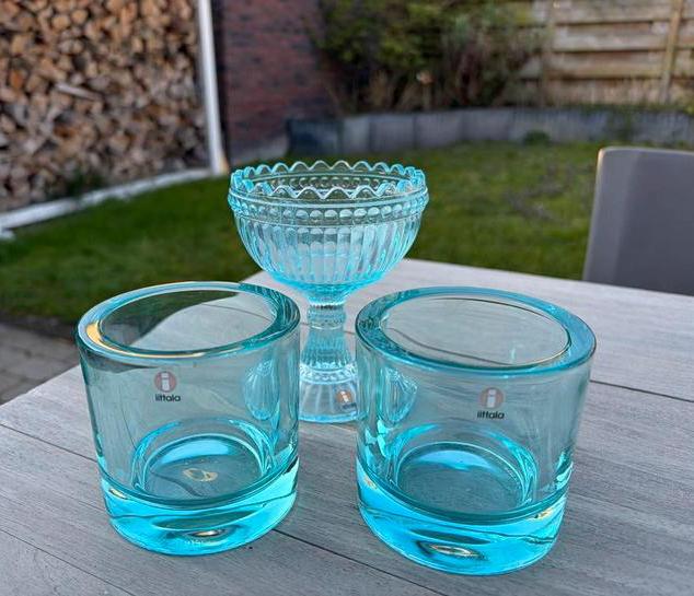 Set Iittala Kivi theelichthouders groot (80 mm)) watergroen, Antiek en Kunst, Antiek | Glas en Kristal, Ophalen of Verzenden