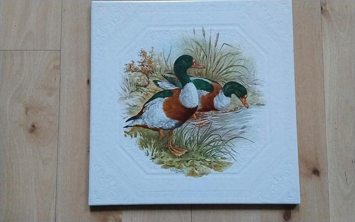 Tegel met twee eenden - 30,5 x 30,5 cm, Antiek en Kunst, Antiek | Wandborden en Tegels, Ophalen