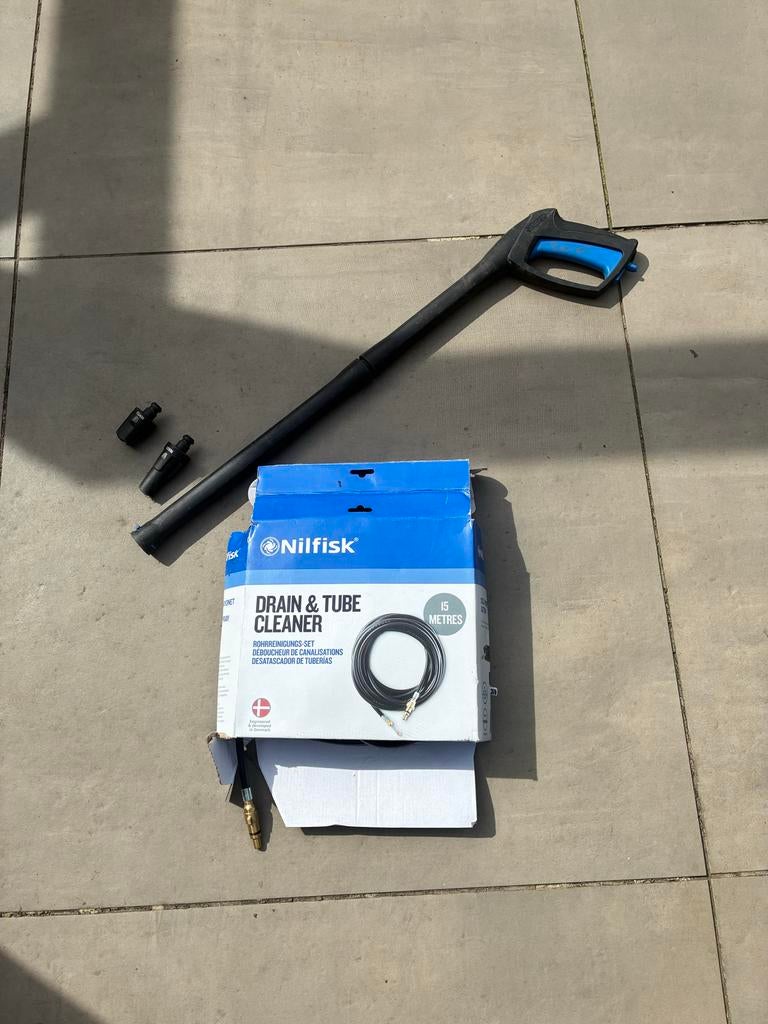 Nilfisk rioolreinigingset, terrasreiniger, hogedrukpistool, Tuin en Terras, Hogedrukreinigers, Gebruikt, Elektrisch, Ophalen of Verzenden