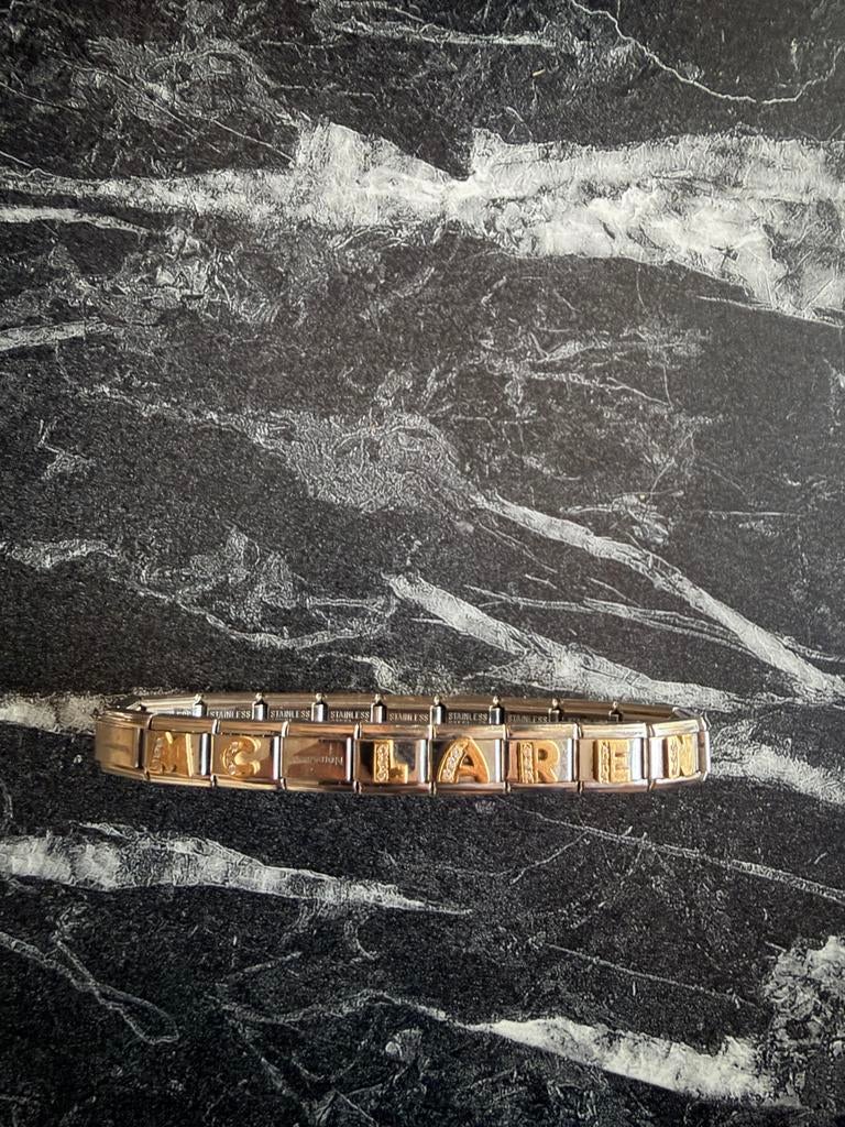 Nomination Armband met de tekst MC Laren, Sieraden, Tassen en Uiterlijk, Staal, Ophalen of Verzenden, Zo goed als nieuw, Zilver