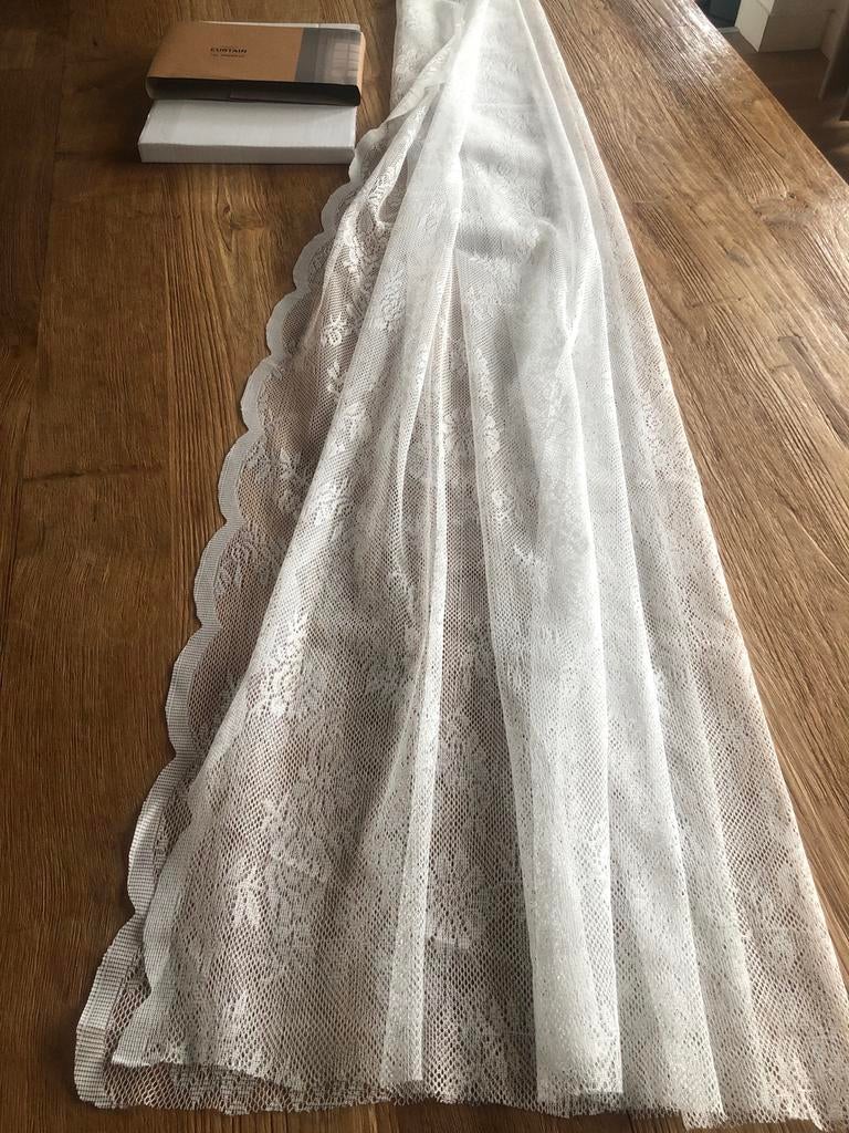 Wit vintage vitrage gordijn met tunnel, 150x140 cm, 100 tot 150 cm, Wit, Vintage, Nieuw