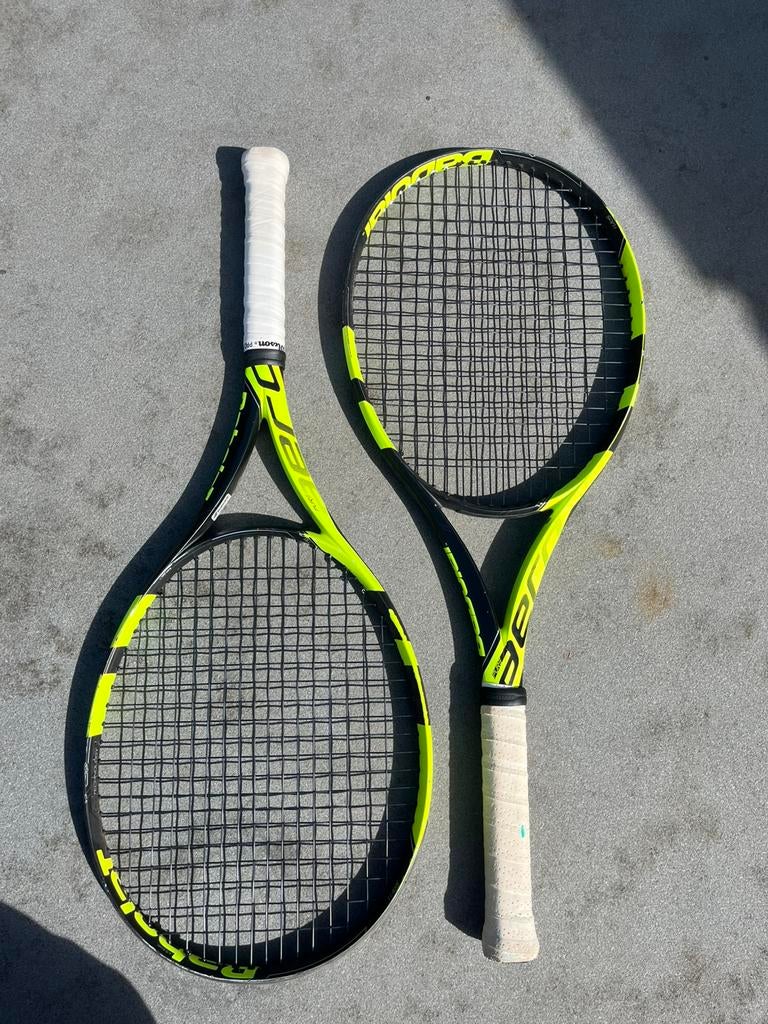 Babolat pure earo team tennisrackets (2 stuks), Sport en Fitness, Tennis, Gebruikt, L1, Ophalen of Verzenden, Racket