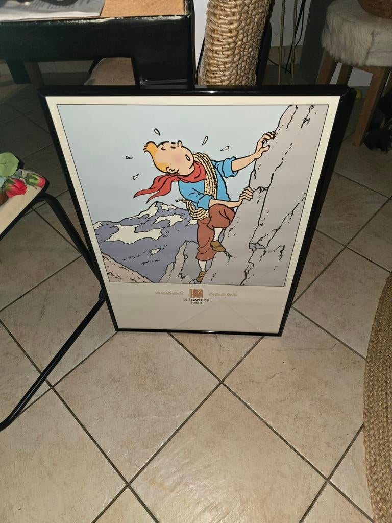 Poster met lijst van Kuifje, vintage, Ophalen of Verzenden, Kuifje, Plaatje, Poster of Sticker