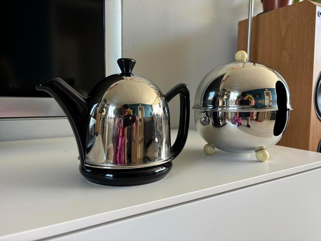 Bredemeijer Cosy Manto Theepot Zwart/Zilver, Theepot/fluitketel, Gebruikt, Bredemeijer, Ophalen of Verzenden