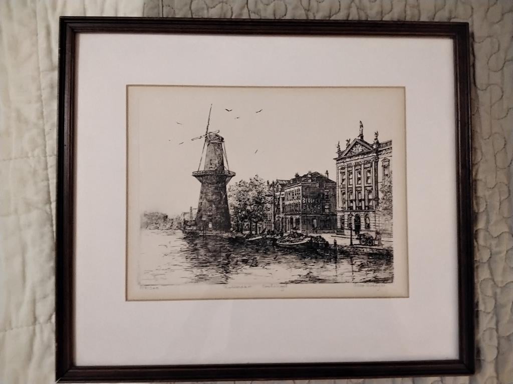 Mooie ets Rotterdam coolsingel gesigneerd en genummerd, Antiek en Kunst, Ophalen