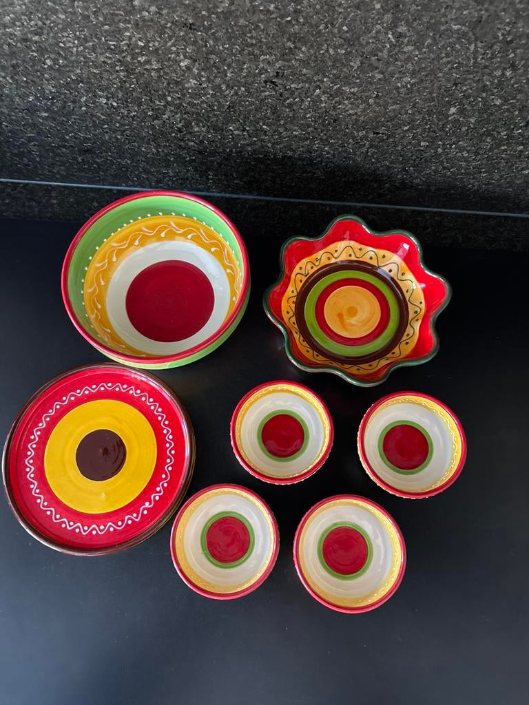 7 Tapas schaaltjes in spaans/mexicaans motief, Huis en Inrichting, Keuken | Servies, Ophalen of Verzenden, Overige stijlen, Aardewerk