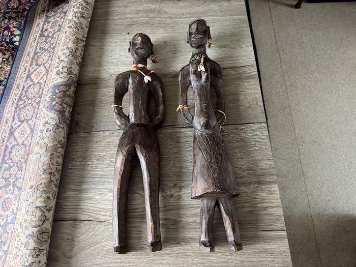 2 Oude Voorouderbeelden Asmat uit het voormalige Nederlands, Ophalen of Verzenden, Handgemaakt, 20 - 50 cm, Beeld