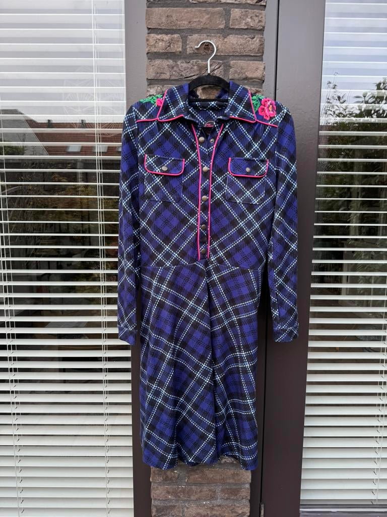 Tante Betsy Dress Texas Tartan Navy, maat S, Kleding | Dames, Ophalen, Blauw, Zo goed als nieuw, Knielengte