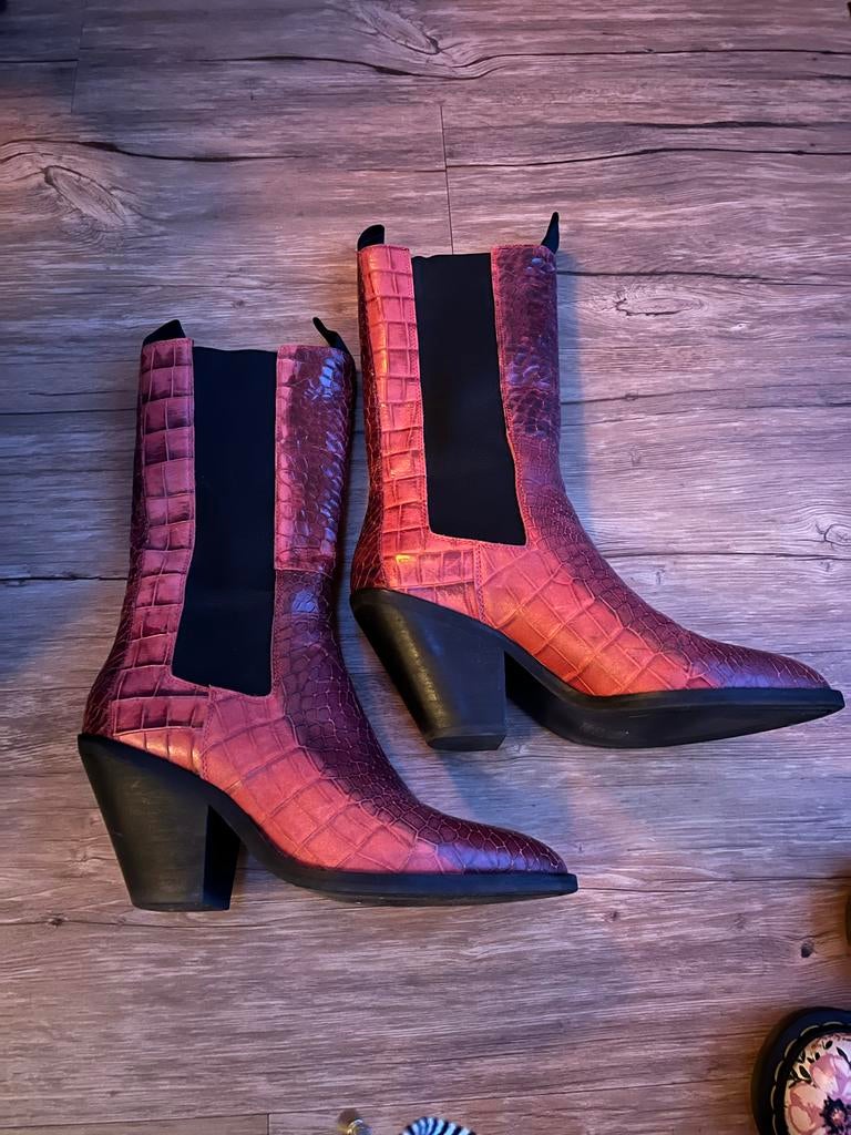 Vivian Ray cowboylaarzen, donkerrood croco print, maat 40, Ophalen of Verzenden, Zo goed als nieuw, Rood, Hoge laarzen