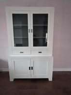 Witte buffetkast met glazen deuren en lades, Ophalen, Gebruikt, 100 tot 150 cm, 200 cm of meer