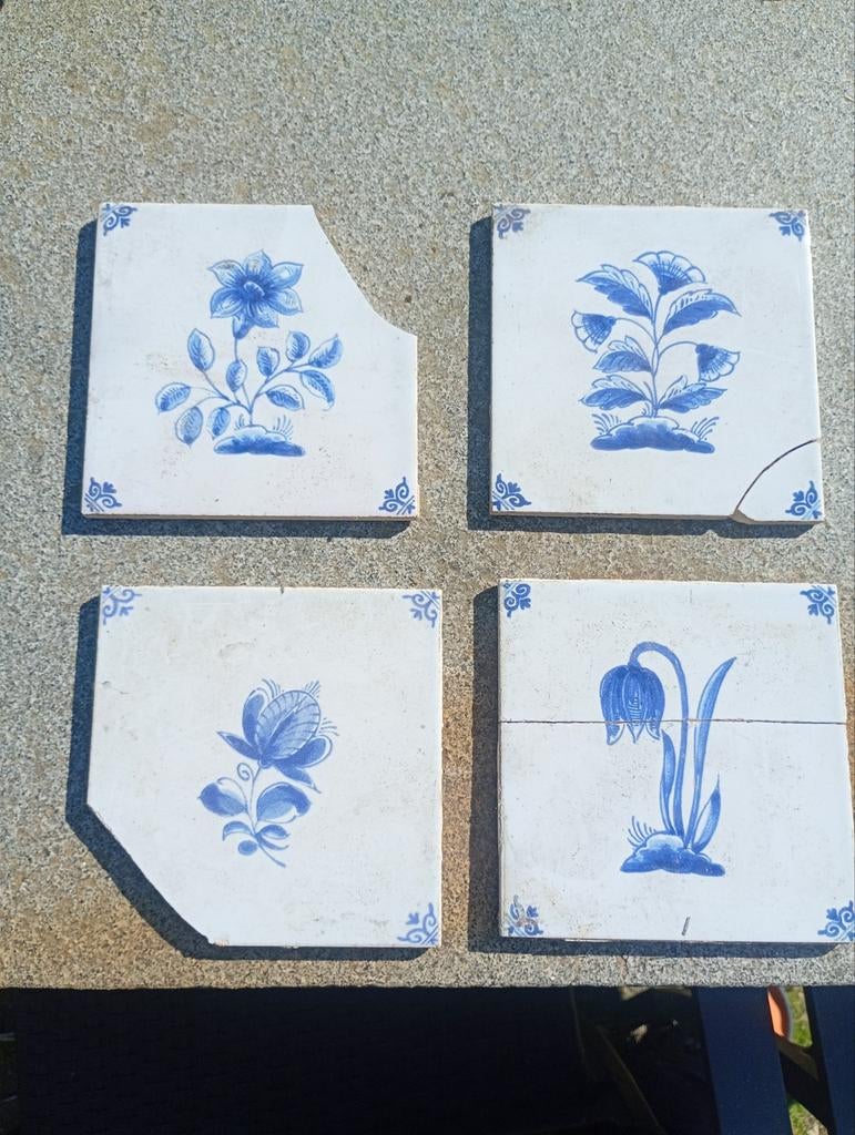 Vintage wandtegels Delfts blauw - 6 met breuk, rest heel, Antiek en Kunst, Ophalen