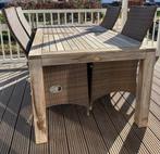 Tuinstel, teakhouten tafel met 4 stoelen en 2 voetenbankjes, Ophalen, 4 zitplaatsen, Gebruikt, Teakhout