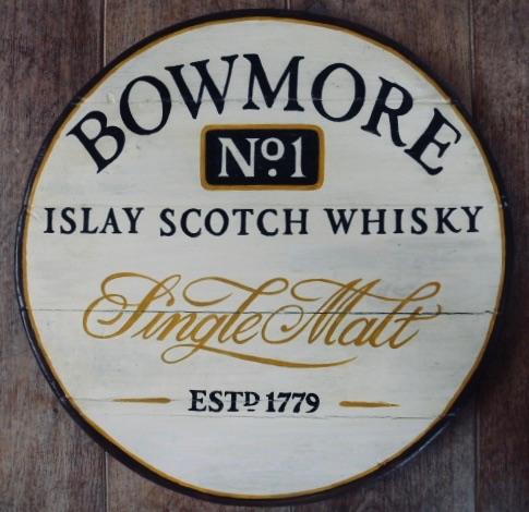 Handgeschilderd pubbord / Schotse whisky / Bowmore / whiskey, Reclamebord, Nieuw, DeKameraadachap, Dj.kammeraat@telfort.nl